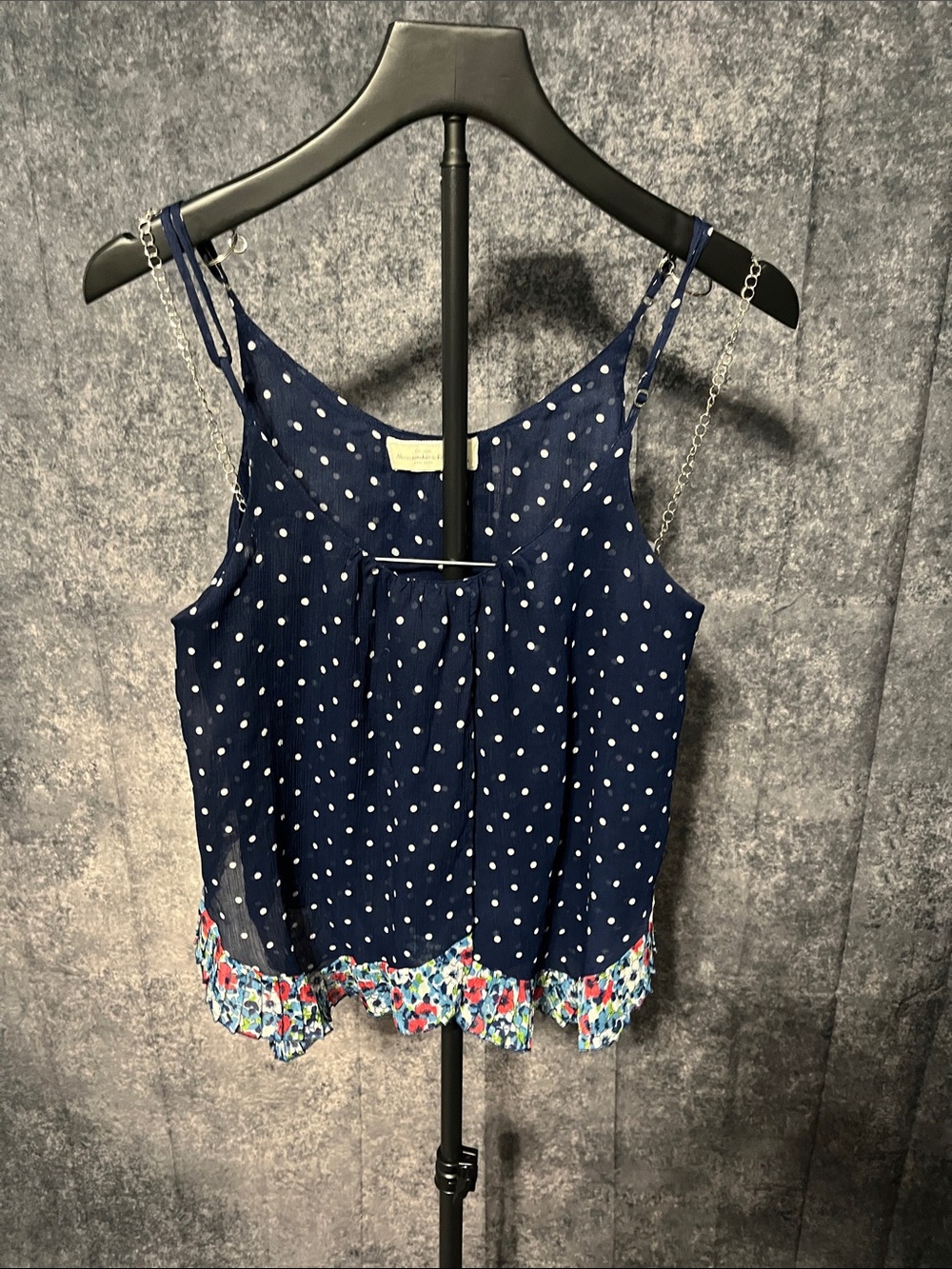 Abercrombie & Fitch Navy Polka Dot Cami with Floral Hem